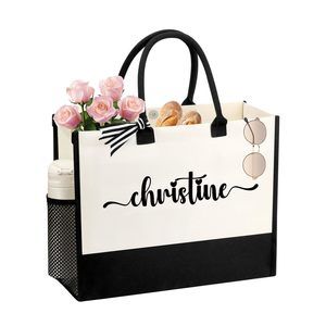 Christine Tote Bag - Embroidery Name Canvas Tote Bag, Bridesmaid & :o)